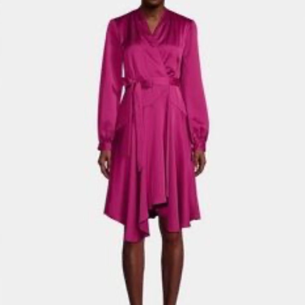 NWT Melonie Long Sleeve Hi Low Wrap Dress in Mulberry Size 8